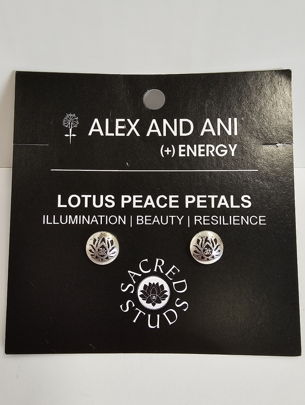 AuthAlex and Ani Lotus Peace Petals Stud Earrings Silver Finish w/ Card And Box